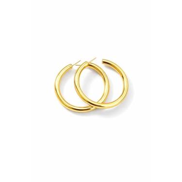 Imagem de Brincos de Argola Dourados, Aço Inoxidável, Estilo Clássico, Acabamento Polido