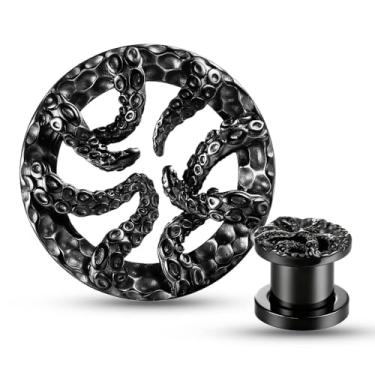 Imagem de Earblity 1 par de alargadores de orelha com alargadores de orelha de polvo, aço inoxidável 316, parafuso traseiro para orelhas, expansor hipoalergênico, joia corporal, 1/2" (12mm), Metal, Sem Pedra