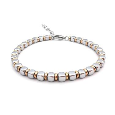 Imagem de Zordixon - Pulseira para homem, contas de aço inoxidável, com anéis dourados, tamanho ajustável, 22 cm, joia da moda masculina