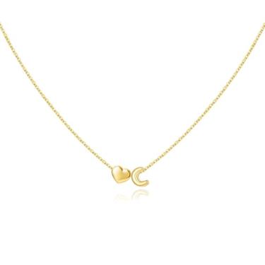 Imagem de Glimmerst Colar com inicial para mulheres, banhado a ouro 18 K, colar delicado com nome de ouro, pingente de coração minúsculo, colar com inicial, joia de ouro moderna, Small, Aço inoxidável, Sem