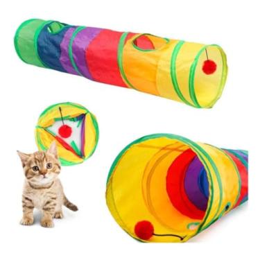 Imagem de Brinquedo Tunel para gato Dobravel Com Bolinha 3 saidas em T (Colorido- Reto)