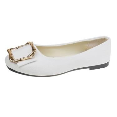 Imagem de Sapatos rasos femininos modernos com detalhe de fivela material de malha macia primavera calçados casuais em vários tamanhos para várias atividades, Branco, 35
