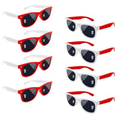 Imagem de Pibupibu Pacote com 8 óculos de sol para crianças, vermelho, branco, neon para festa, praia, piscina, aniversário, lembrancinhas de festa para meninas e meninos