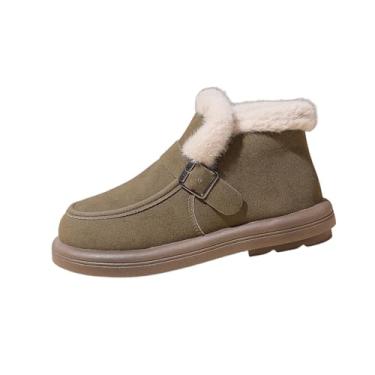Imagem de Botas de esqui femininas modernas casuais de inverno forradas com lã quente e bico redondo, Verde militar, 35