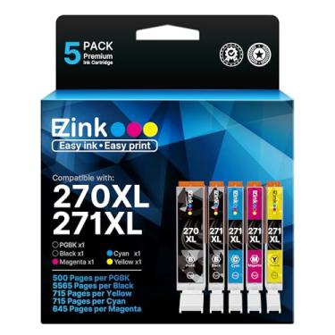 Imagem de Cartucho de Tinta Compatível E-Z Ink para Canon PGI-270XL CLI-271XL, 5 Cores, para Impressoras PIXMA MG6820 MG5720