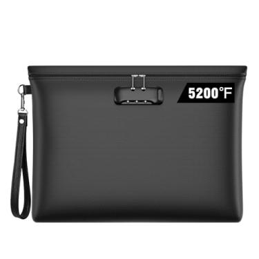 Imagem de Bolsa de documentos à prova de fogo de 3537.8 °C com fechadura, ZOOPIP 36,3 cm x 25,9 cm à prova de fogo e à prova d'água com fecho de zíper, bolsa de armazenamento para documentos tamanho carta A4