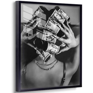 Imagem de Arte de parede feminista vintage preto e branco moda pôster editorial impressão moderna dormitório vaidade decoração de parede moldura de alumínio preto 20 x 25 cm