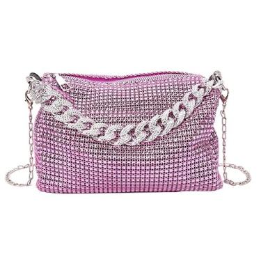 Imagem de Bolsa Feminina Pequena de Diamante com Strass Brilhante – Clutch Festa e Bolsa de Festa Feminina Crossbody Elegante para Eventos (Rosa)