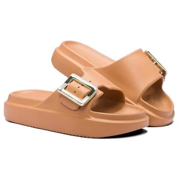 Imagem de Chinelo Feminino EVA 100% Confortável com Enfeite Metalizado – Leve, Macio e Estiloso (Marrom Claro, BR, Adulto, Faixa Numérico, 35, 36)