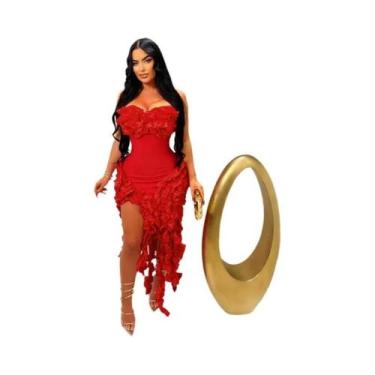 Imagem de Vestido De Festa Elegante Sem Alças Com Franjas E Ruffles Para Mulhere