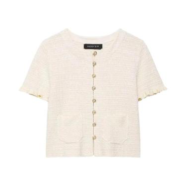 Imagem de Suéter De Verão Feminino De Tricô Com Manga Curta, Botão De Metal, Gol