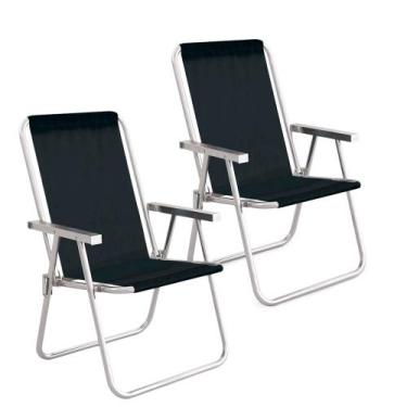 Imagem de Duas Cadeiras de Praia Alta Conforto Preta 120 kg Mor, preto