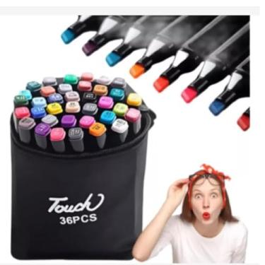 Imagem de Estojo 36 Canetinhas Ponta Dupla – Kit Marcadores Touch Permanente para Colorir, Bobby Goods, Desenho Profissional e Escolar Linha Premium
