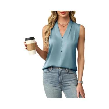 Imagem de Regata Feminina De Verão Em Seda Sintética, Sem Mangas, Decote Em V, C