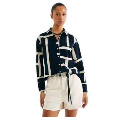 Imagem de Camisa Feminina Hering Linho Estampada Azul-Feminino