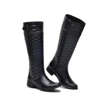 Imagem de Bota Feminina Montaria Couro Matelassê Cano Alto Moderna-Feminino