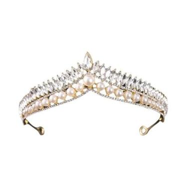 Imagem de Tiaras De Casamento Em Cristal Dourado, Coroas De Noiva Com Strass Par