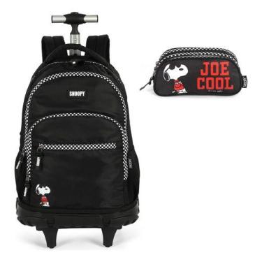 Imagem de Kit Mochila Rodinhas Estojo Juvenil Original Snoopy Peanuts - Luxcel, 