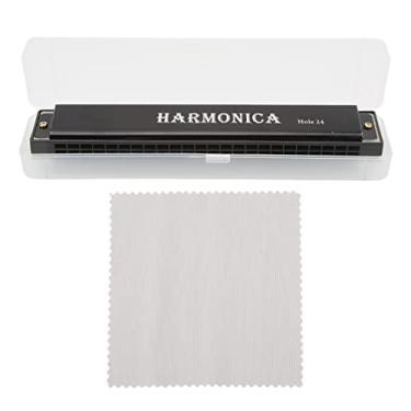 Imagem de Gaita de 24 furos para iniciantes, instrumento musical de sopro de plástico profissional com som elegante para apresentações de palco solo ou acompanhamento preto