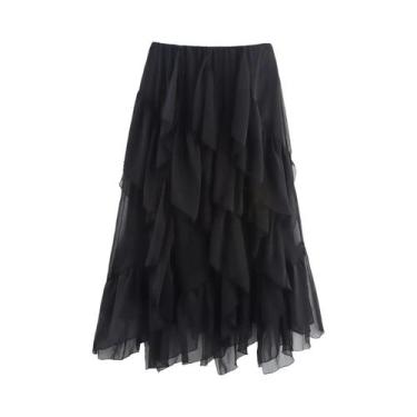 Imagem de Saia Midi Feminina De Cintura Média Estilo Europeu-Americano Novo Desi