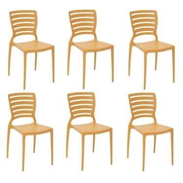 Imagem de Kit 6 Cadeiras Sofia Laranja Tramontina Encosto Vazado Horizontal 92237/090