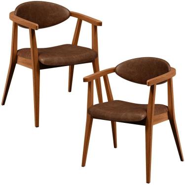 Imagem de Kit 02 Poltronas Decorativas Para Sala De Estar Jantar Cecília B04 Couríssimo Marrom - Lyam Decor