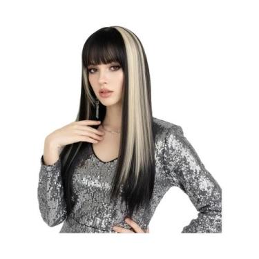 Imagem de Peruca Longa Lisa Loira Ombré Com Franja, Resistente Ao Calor, Sintéti