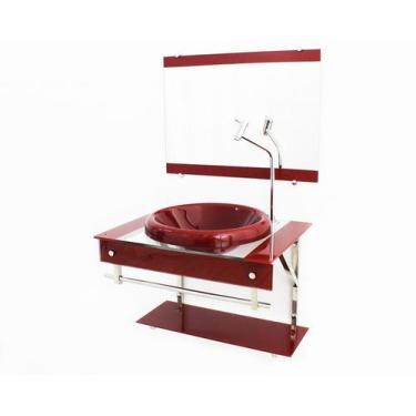 Imagem de Gabinete com cuba para banheiro de vidro iqx 60cm inox com cuba chapeu