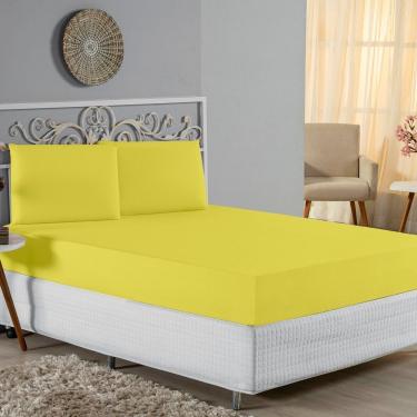 Imagem de Jogo De Cama King Nobre 3 Peças Lençol Com Elástico De 30cm De Altura Malha 100% Algodão - Amarelo