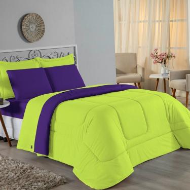 Imagem de Edredom Queen Nobre 1 Peça Dupla Face 2,40m X 2,60m Malha 100% Algodão - Pistache / Roxo