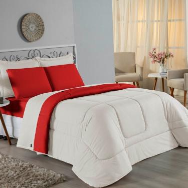 Imagem de Edredom King Nobre 1 Peça Dupla Face 2,50m X 2,90m Malha 100% Algodão - Palha / Vermelho