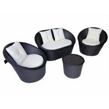 Imagem de Conjunto Redondo 1 Sofá 2 Poltronas 1 Mesa de Centro em Alumínio e Fib