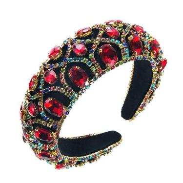 Imagem de Faixa de veludo larga com strass de cristal vermelho - taiyuanketanmao