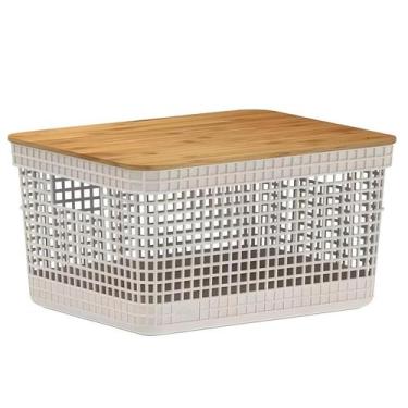Imagem de Cesto Organizador Grid 8L Tampa Bambu Bege CG255BGF - Ou