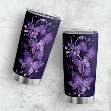 Imagem de Caneca de viagem Oasisdream Tumbler 600 ml com estampa de borboleta