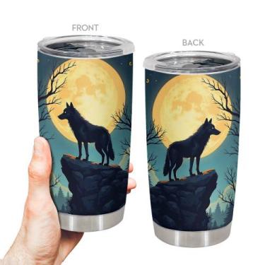 Imagem de Caneca de café Tumbler Oasisdream 600ml com estampa de lobo