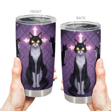 Imagem de Caneca de café Tumbler Oasisdream 600 ml com estampa de gato