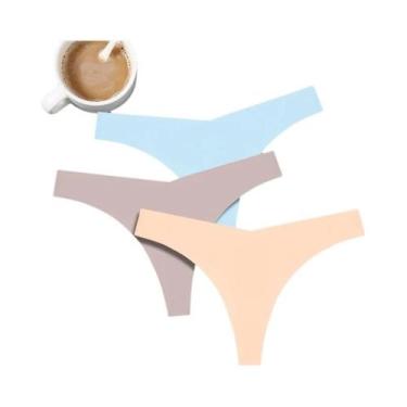 Imagem de Calcinhas Femininas De Seda Gelada Sem Costura, Kit Com 3 Peças, Cintu