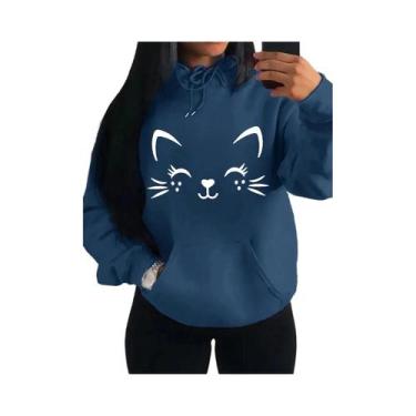 Imagem de Moletom Feminino Com Estampa De Gato Feliz, Moda Casual, Streetwear, H