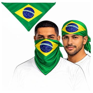 Imagem de Balaclava/ Bandana/ Lenço Bandeira do Brasil Triangular em Cetim Copa 