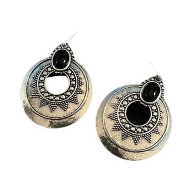 Imagem de Brincos Pendentes De Moda Retrô Com Pedra Preta Incrustada E Padrão Bo