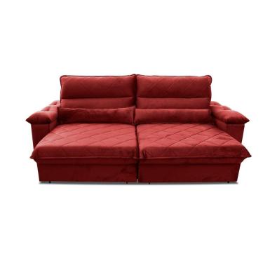 Imagem de Sofá Retrátil Reclinável Grécia 2,50m Suede Velut Vermelho Molas No Assento - King House