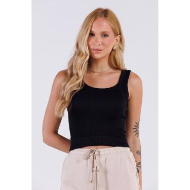 Imagem de Regata Cropped Altura Cós Sem Costura Canelada