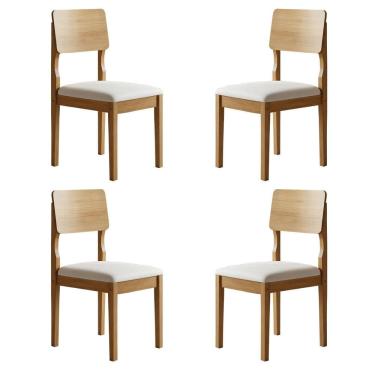 Imagem de Kit 4 Cadeiras para Sala de Jantar Pés Madeira Maciça Ana Cinamomo/Palha