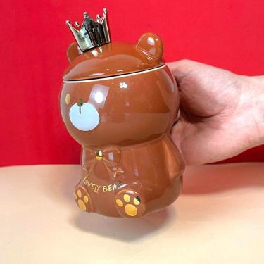 Imagem de Caneca Porcelana 3d Com Tampa E Colher Ursinho Marrom
