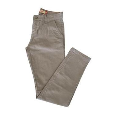 Imagem de Calça Masculina Sarja com Elastano Bolso Chino Alfaiataria Social Cáqui Wolfgan-Masculino