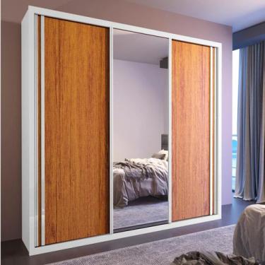 Imagem de Guarda Roupa Casal 100% MDF Torino C/ Espelho Bom Pastor, Branco/Natur