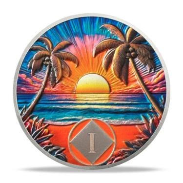 Imagem de Medalhão Sobriety Coin DeDeDeComl 35 mm Beach Sunset NA