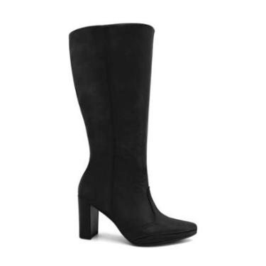 Imagem de Bota Feminina Cano Longo Ramarim Couro Salto Grosso Alto 2615105 Preto-Feminino