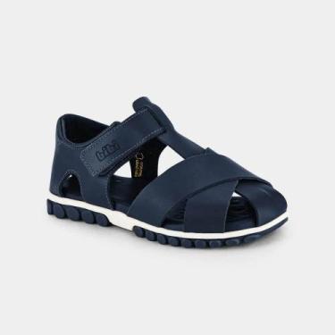 Imagem de Sandália Infantil BIBI Summer Roller Couro Tiras II Masculino, Azul ma